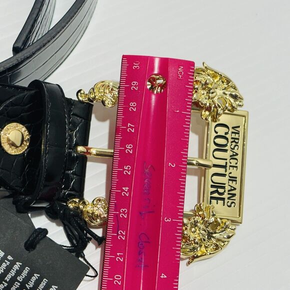 Versace Jeans Couture Belt Womens 80/ S Black Genuine Leather Gold Buckle NWT main image 6